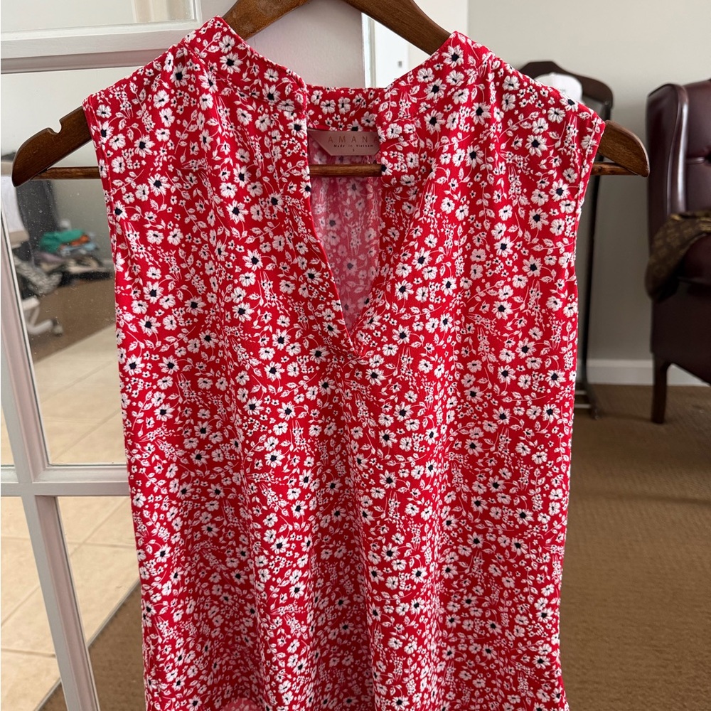 Amiana Red and White Floral Top